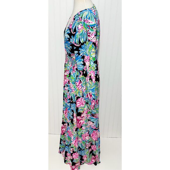Lilly Pulitzer Women's Mistral Maxi Onyx Jaguar Jungle Dress Multicolor Large - Picture 7 of 14